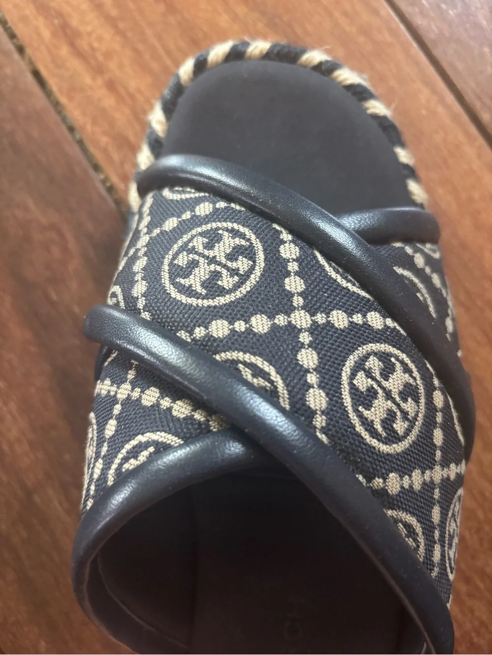 Tory Burch Black Canvas Logo Espadrille Slides